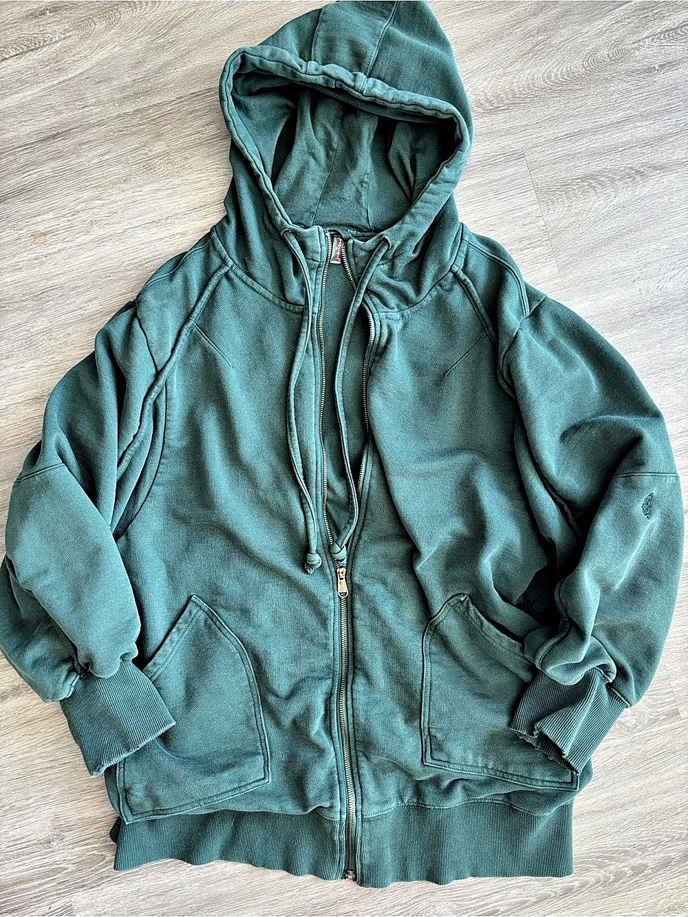 FP Movement Free People “Only One” Lined Zip Hoodie in Mineral-wash Pine Green